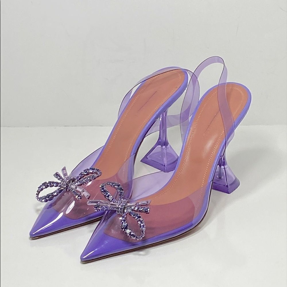 Amina Muaddi Rosie Crystal-Embellished Transparent Slingback Pumps size 39